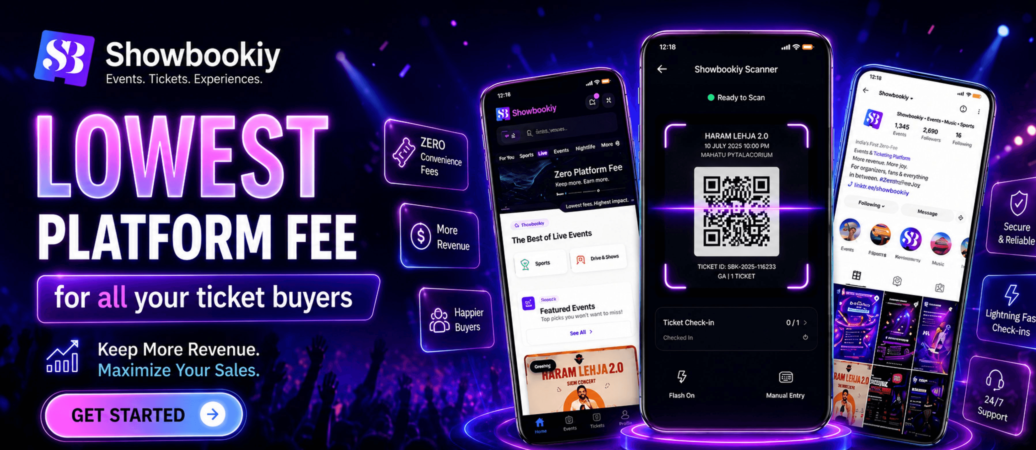 ShowBookiy 0% platform fee