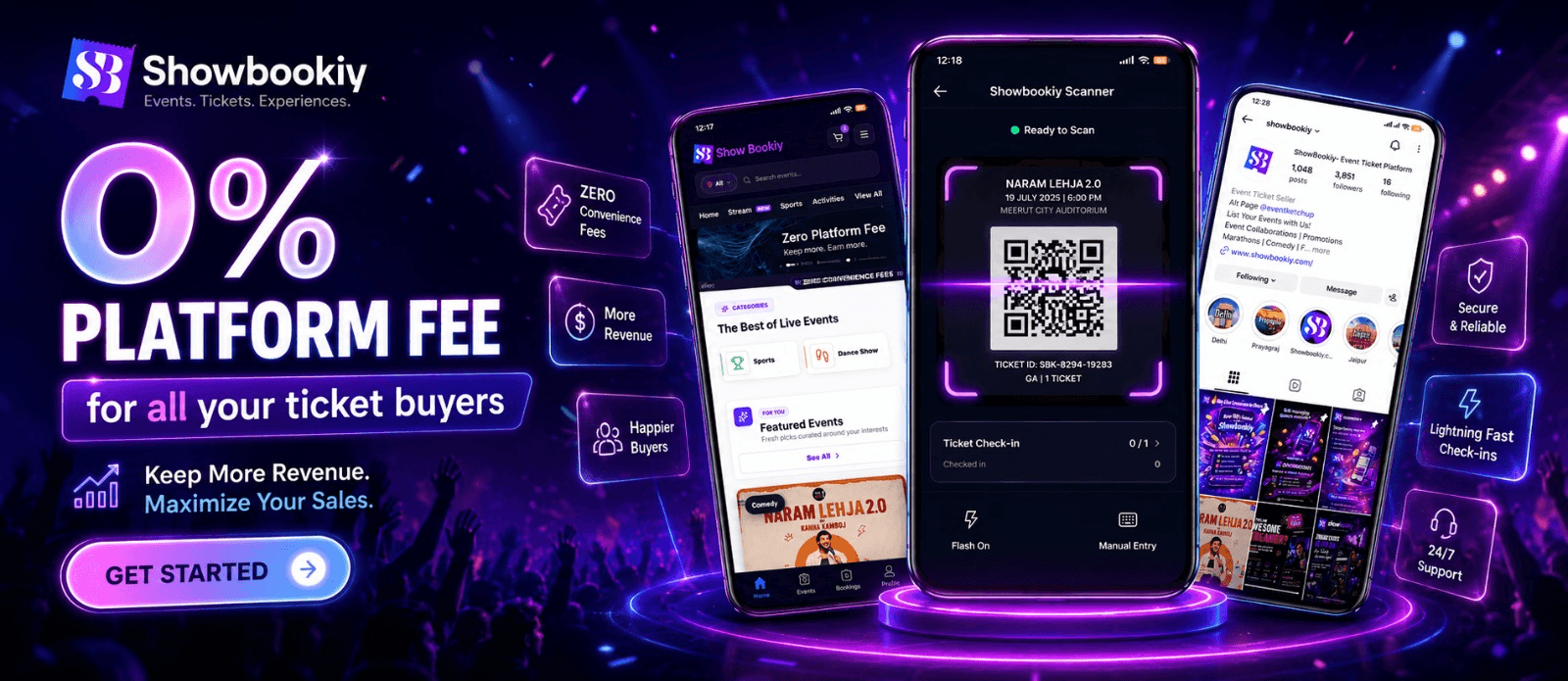 ShowBookiy 0% platform fee