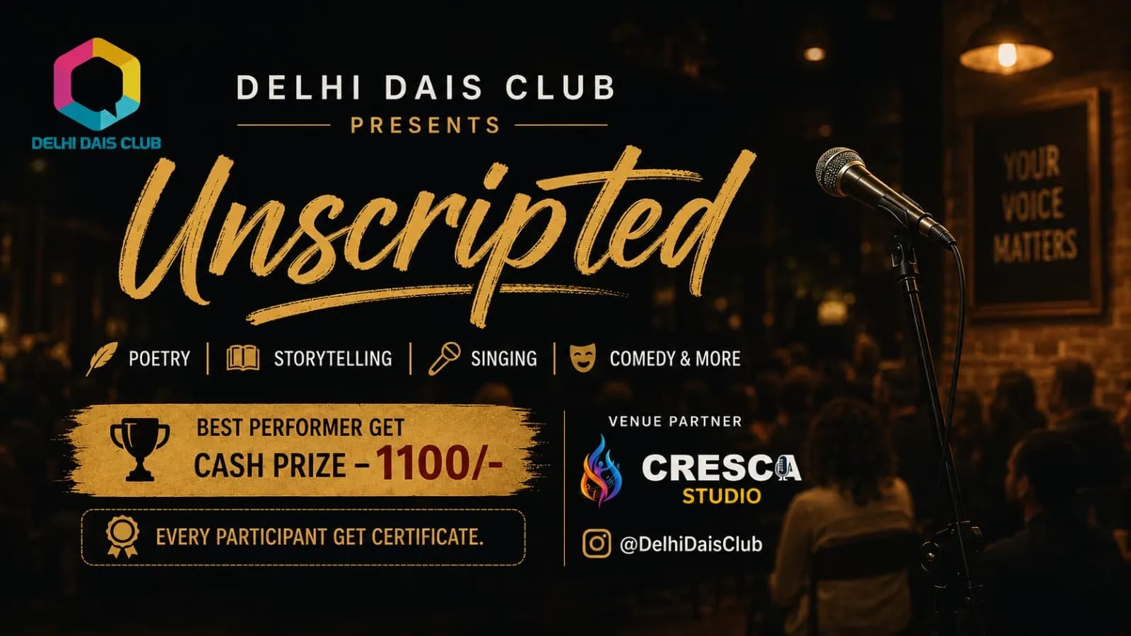 Unscripted – Open Mic by Delhi Dais Club